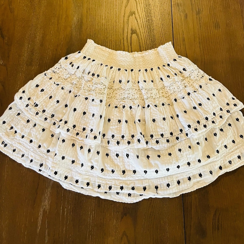 LoveShackFancy White and Black Embroidered Women's Skirt